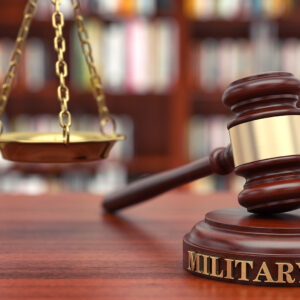 Image of a gavel that says military law