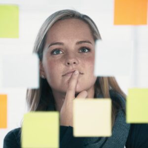 a women looking at her options