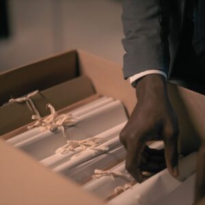 someone looking through evidence