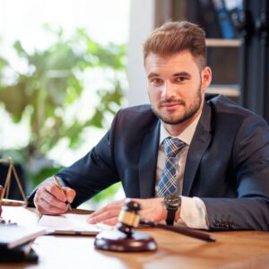 a lawyer looking at a case