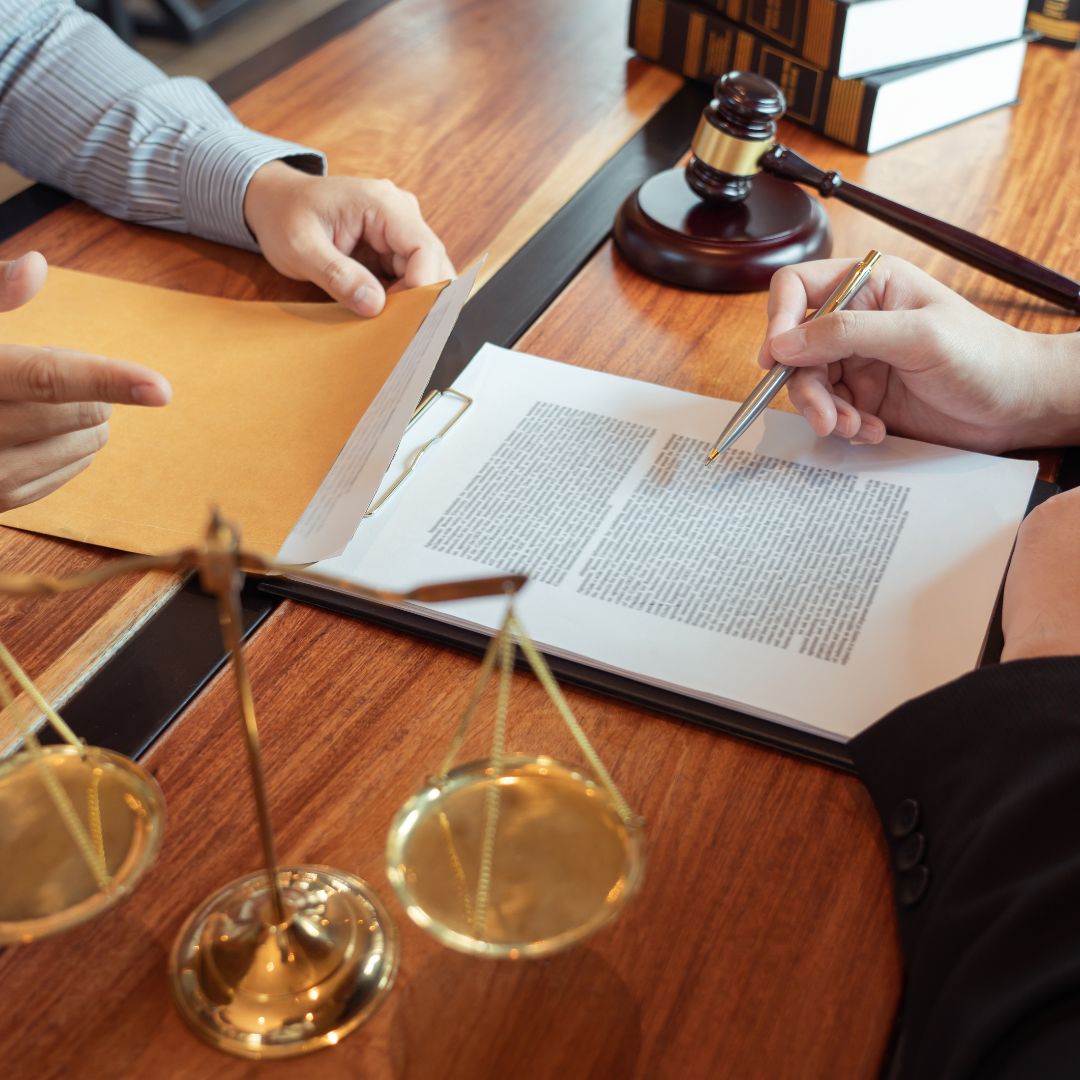 Lawyer's desk with paperwork