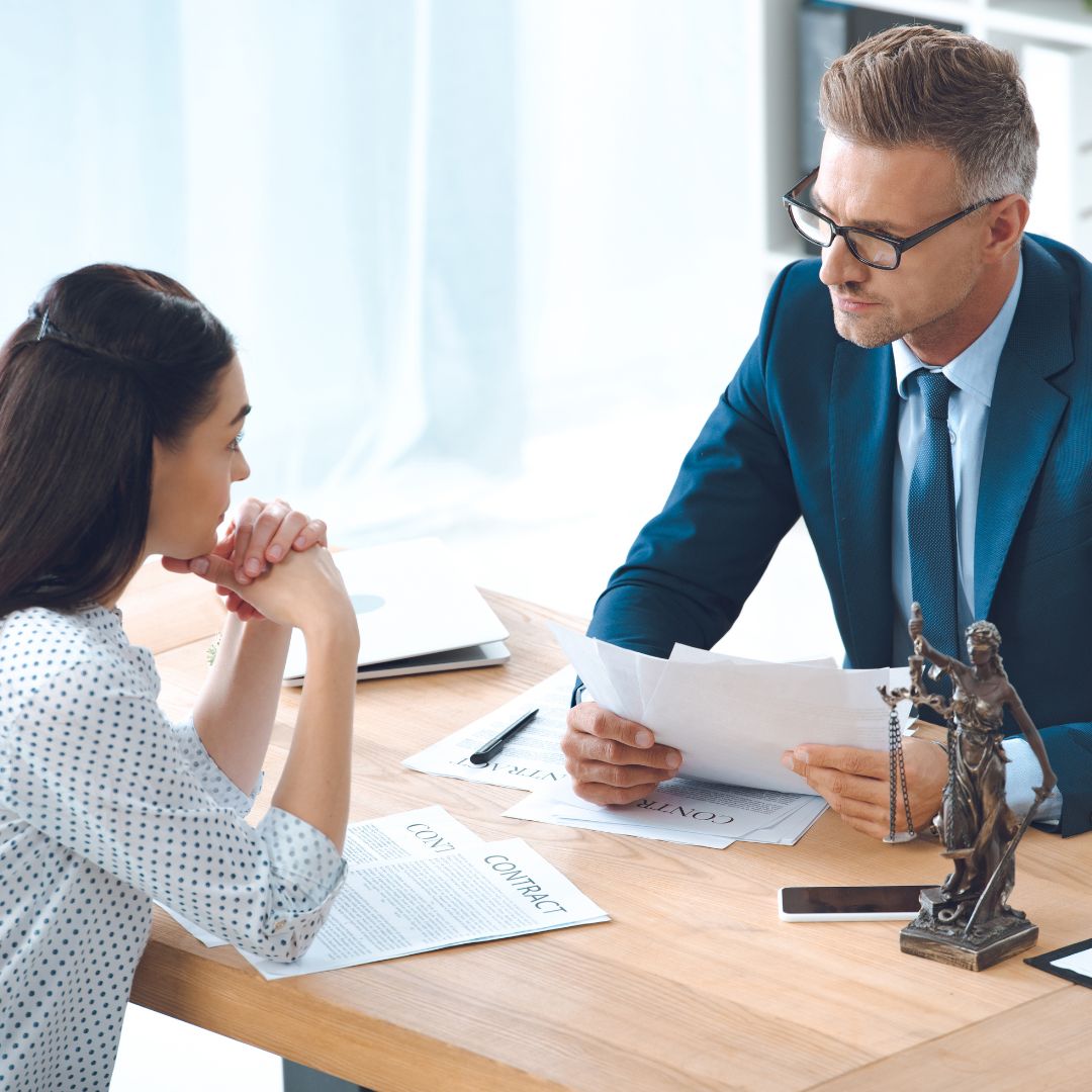 lawyer talking to client