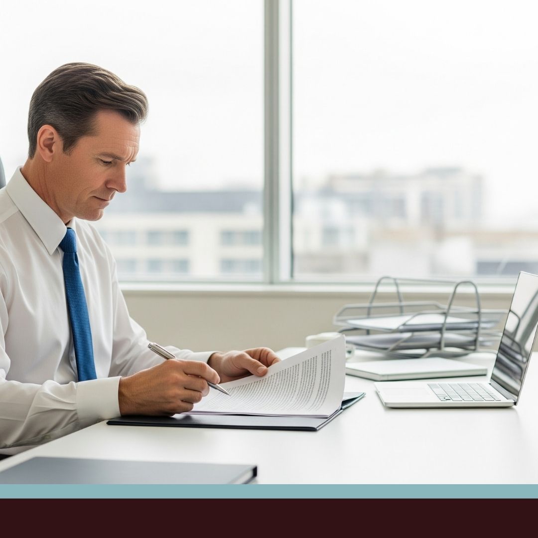 A person carefully examining an official document
