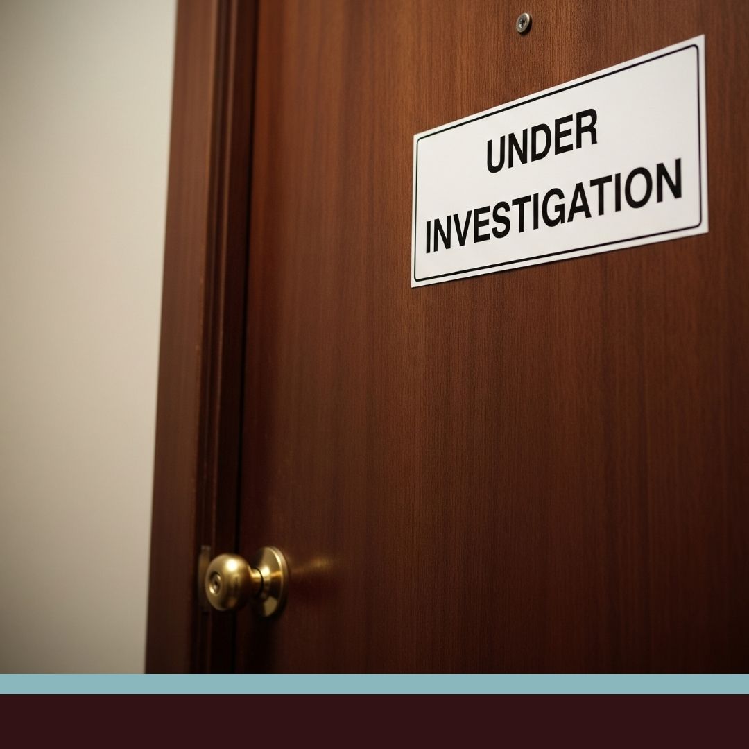 A closed door with a sign, representing potential disciplinary outcomes