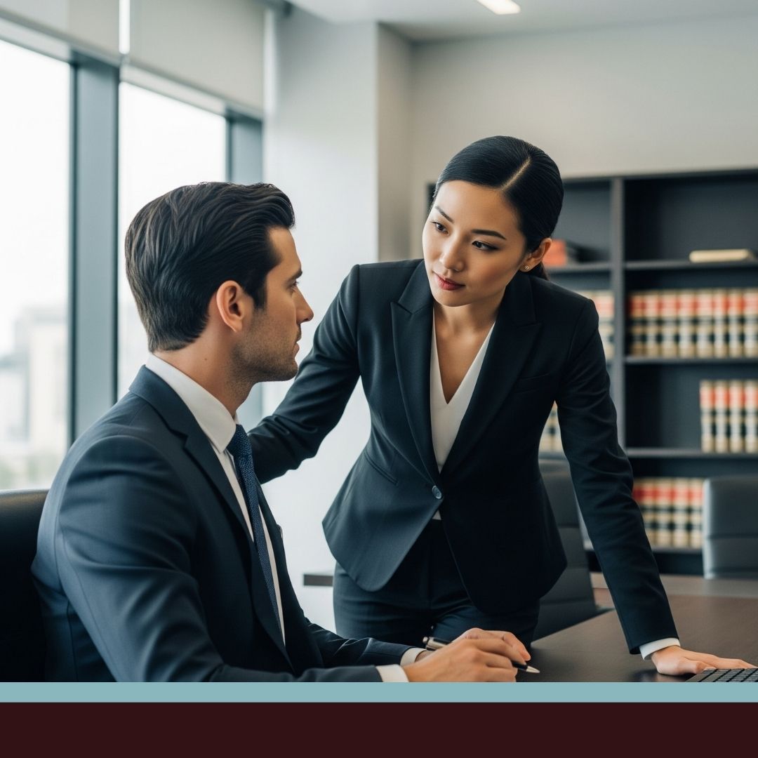 Two legal professionals discussing a case