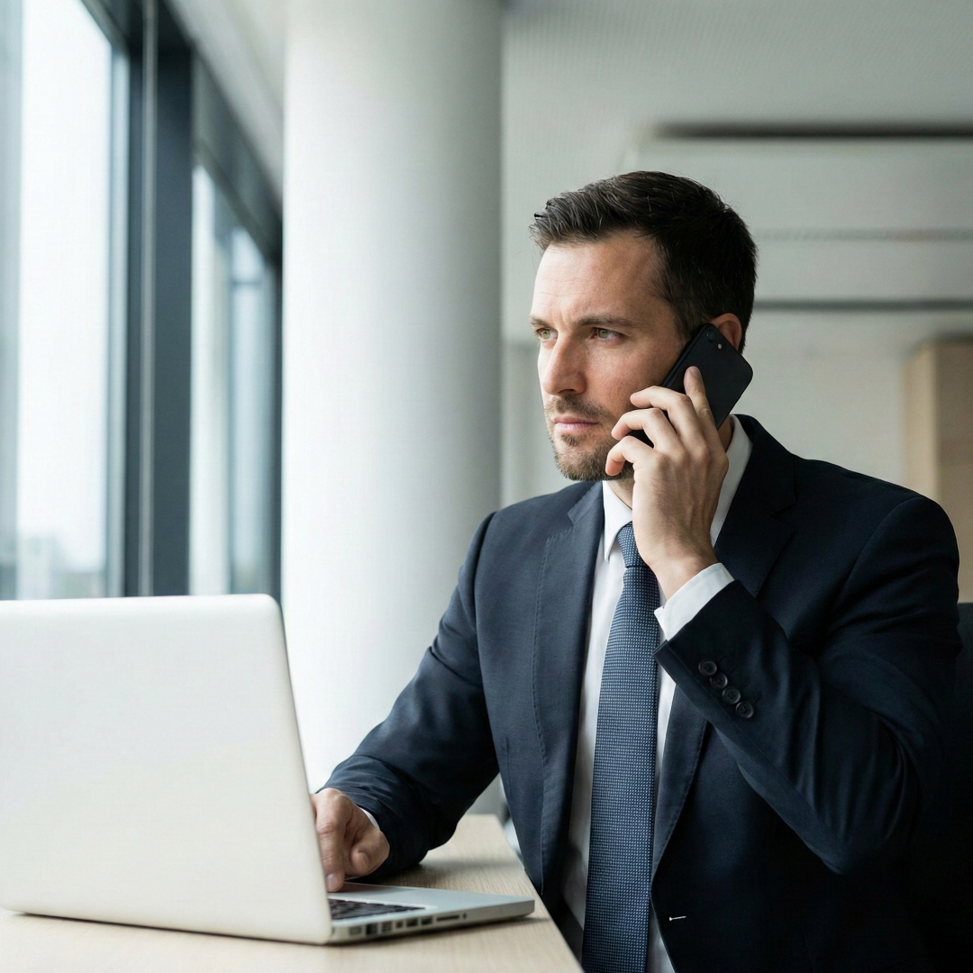 man in a suit on the phone